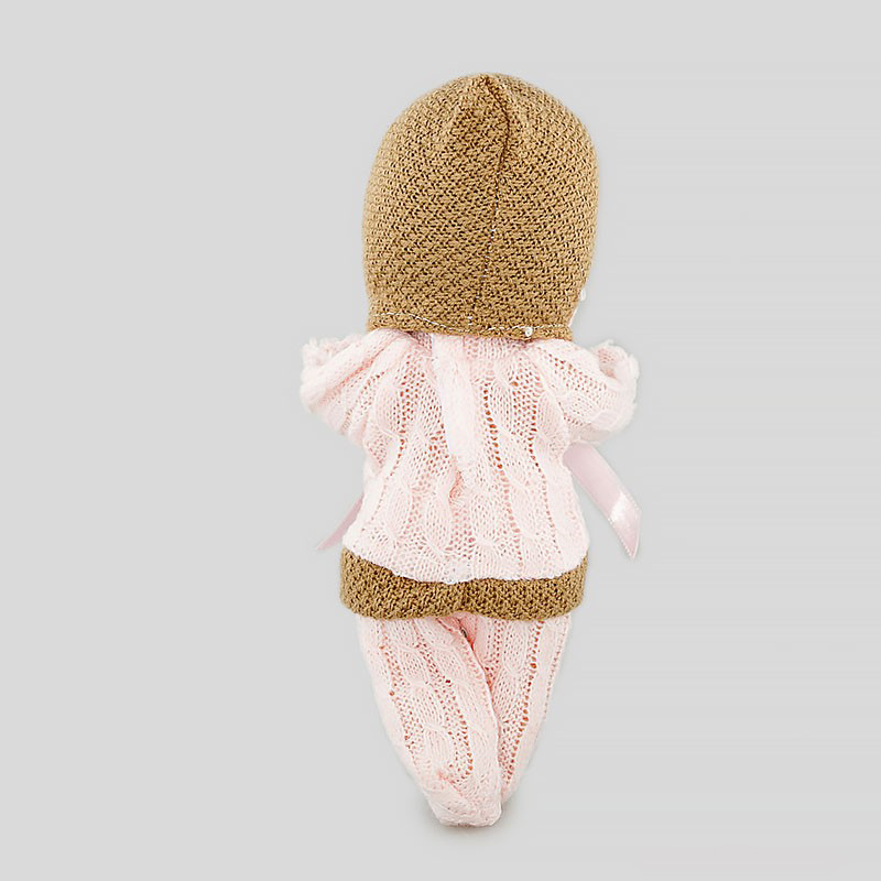 Кукла Бебетин в вязаном костюме с розовым бантиком, 21 см  